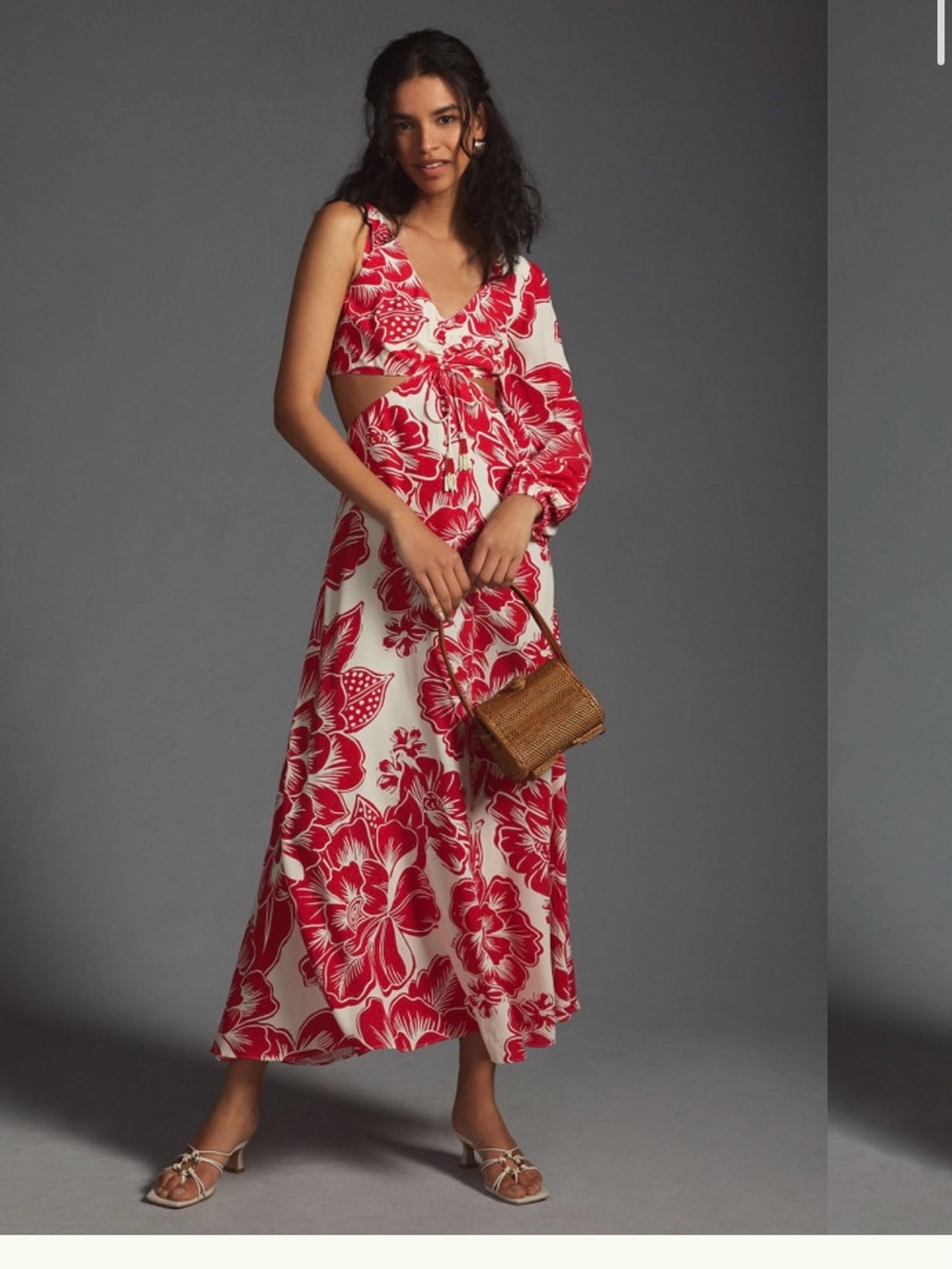 FARM RIO Red Floral Tie-Front Maxi Dress